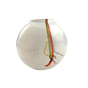 VTG Kosta Boda Bertil Vallien White Rainbow Vase Swedish Art Glass 5.5"x5.5"